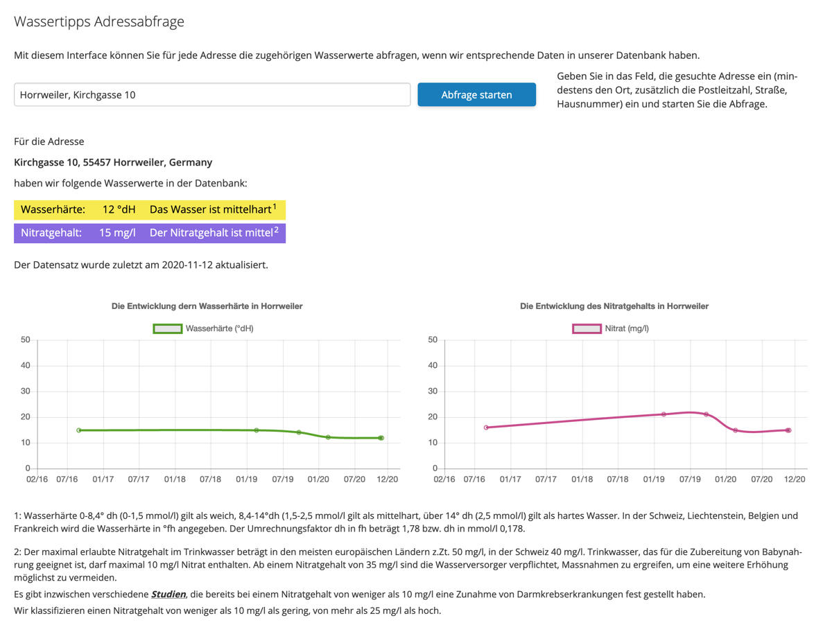 Screenshot Interface Strassenabfrage